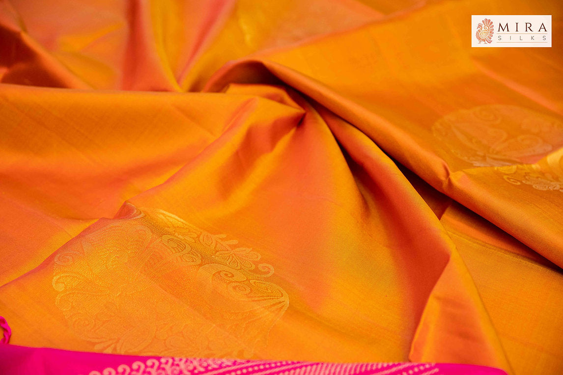 Pumpkin yellow and pink soft silk