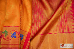 Orange Red Kanjivaram Silk Sari