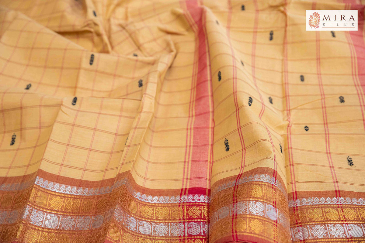 Cream Chettinad silk cotton saree