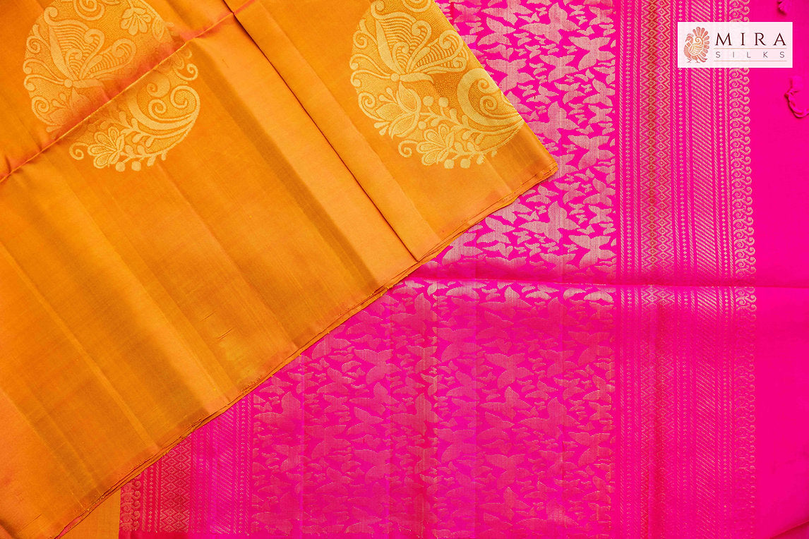 Pumpkin yellow and pink soft silk