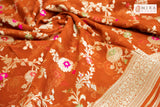 Rusty orange Banaras jaal georgette saree - MIRASILKS Rusty orange Banaras jaal georgette saree 