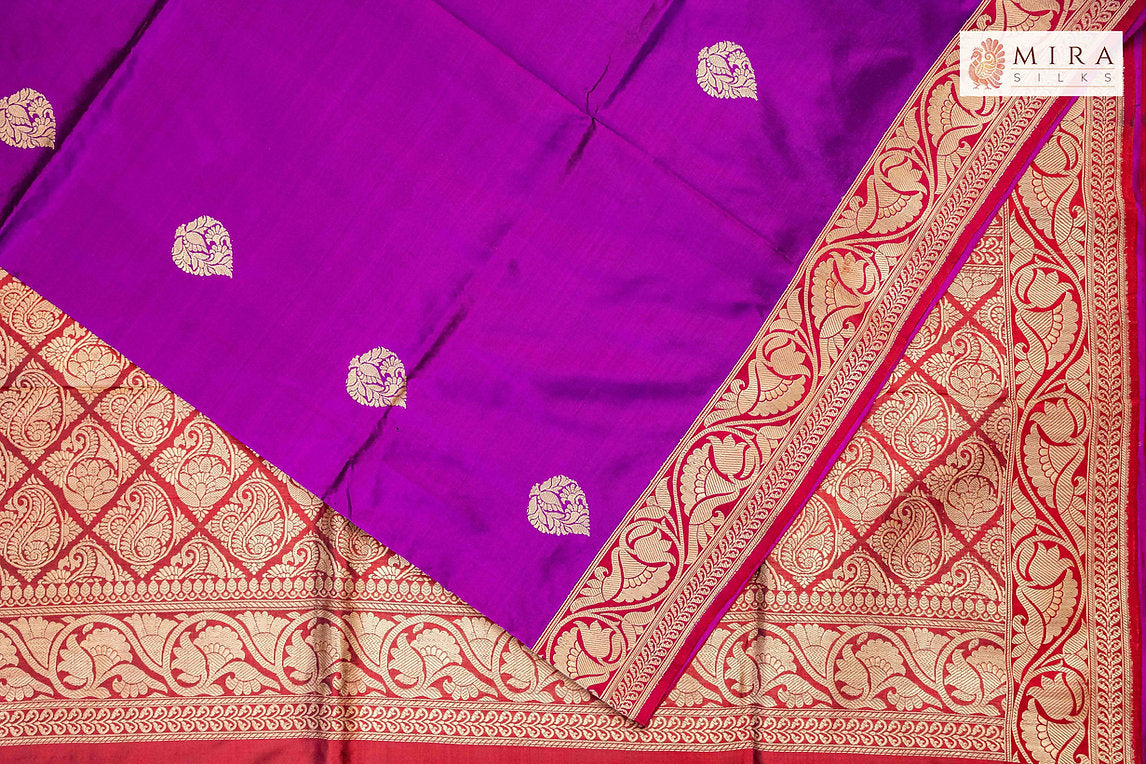 Purple and red katan saree