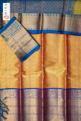 Golden Yellow blue border Kanjivaram Silk Saree