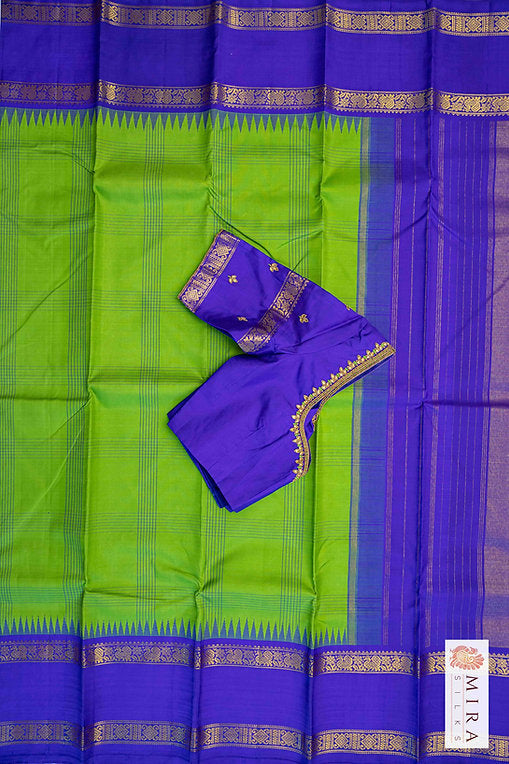 Peas Green Kanjivaram Silk Saree WITH BLOUSE