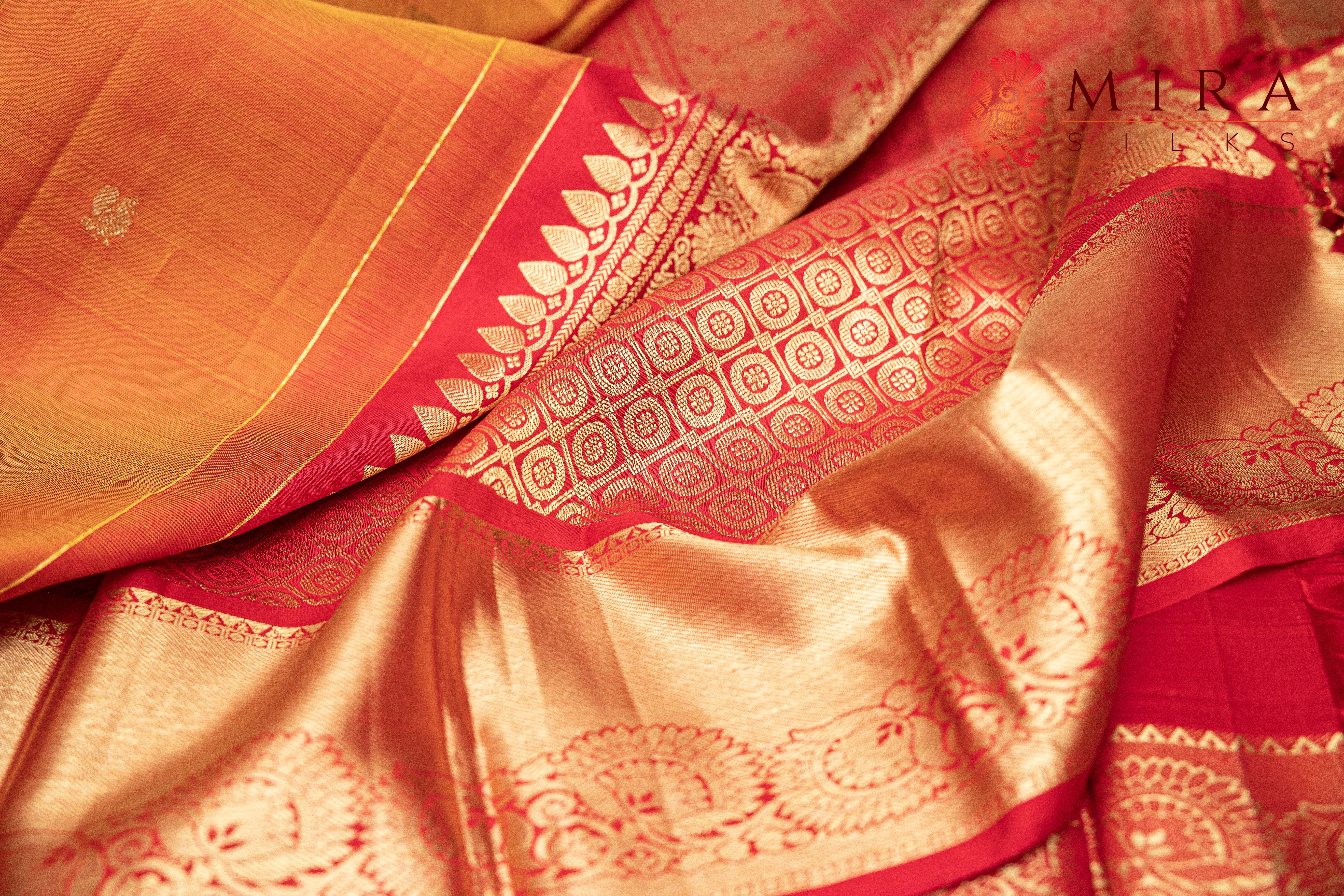 Sunshine yellow with red border Kanjivaram sari