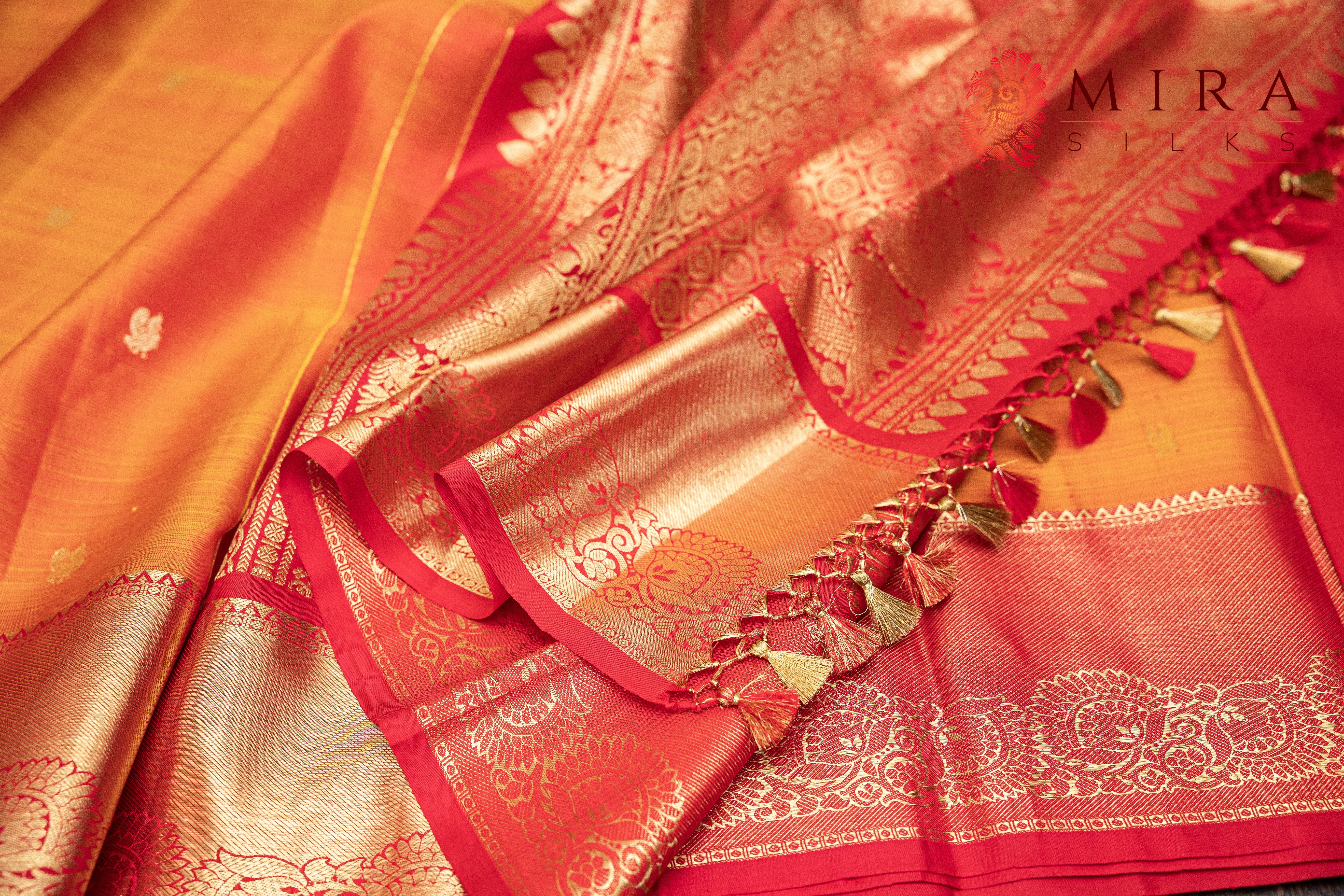 Sunshine yellow with red border Kanjivaram sari