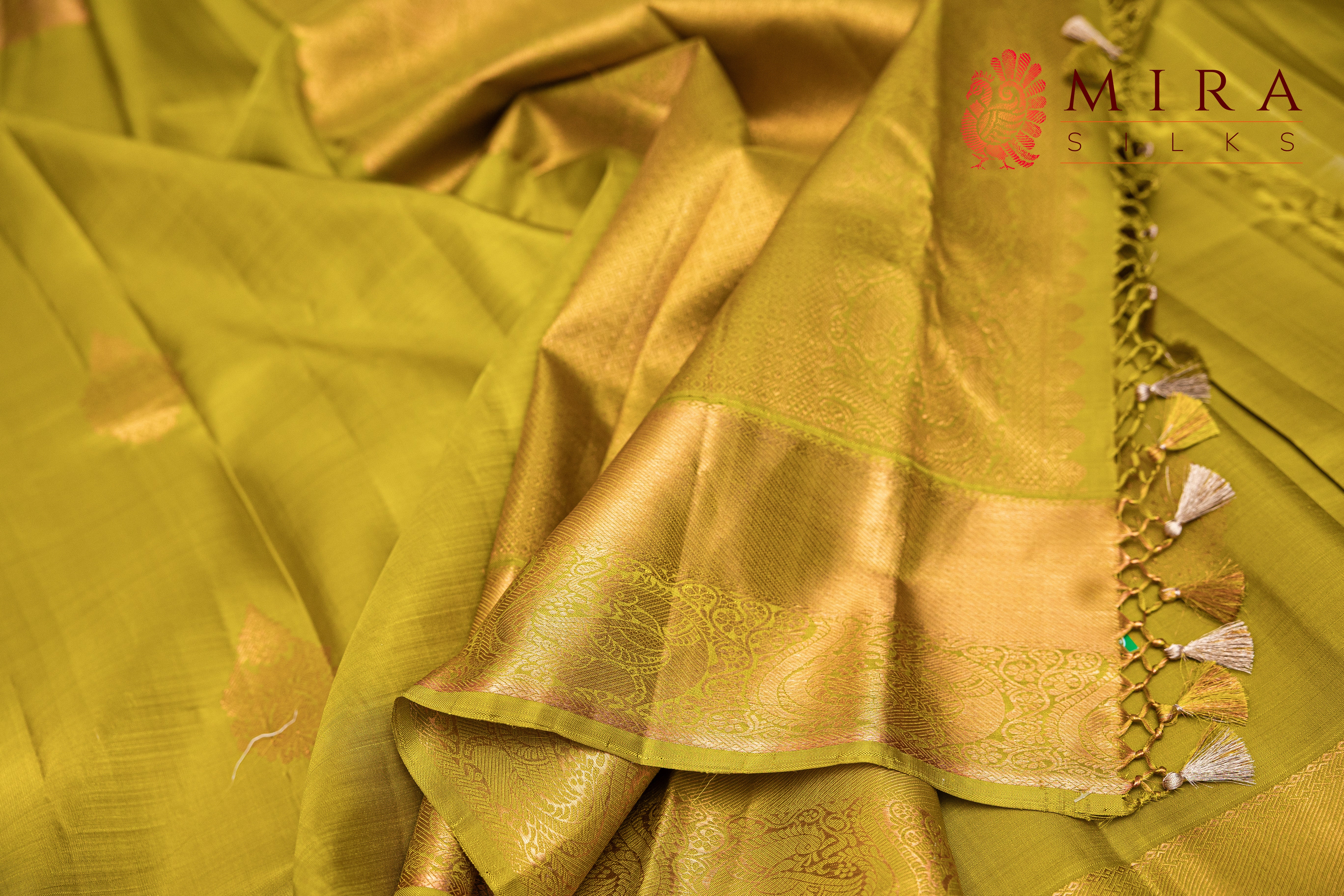 Pistachio Green with gold border Kanjivaram sari