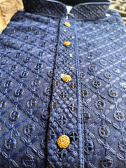 Navy Blue Chickankari Kurta Set