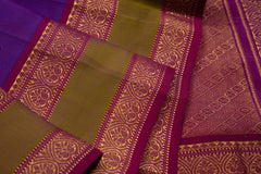 Indigo Kanjivaram Saree with Olive Green & Maroon Border