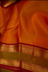 Turmeric Yellow Kanjivaram Saree with Olive Green & Maroon Border