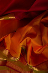 Turmeric Yellow Kanjivaram Saree with Olive Green & Maroon Border