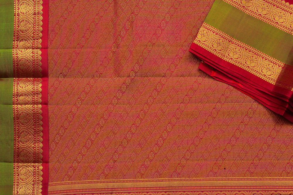 Indigo Kanjivaram Saree with Olive Green & Maroon Border