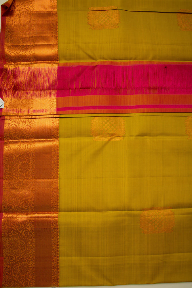 Mango Green Kanjivaram Saree with peach Border