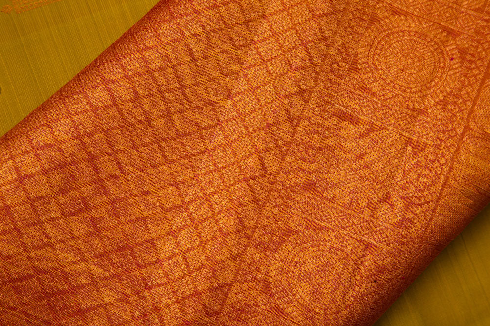 Mango Green Kanjivaram Saree with peach Border