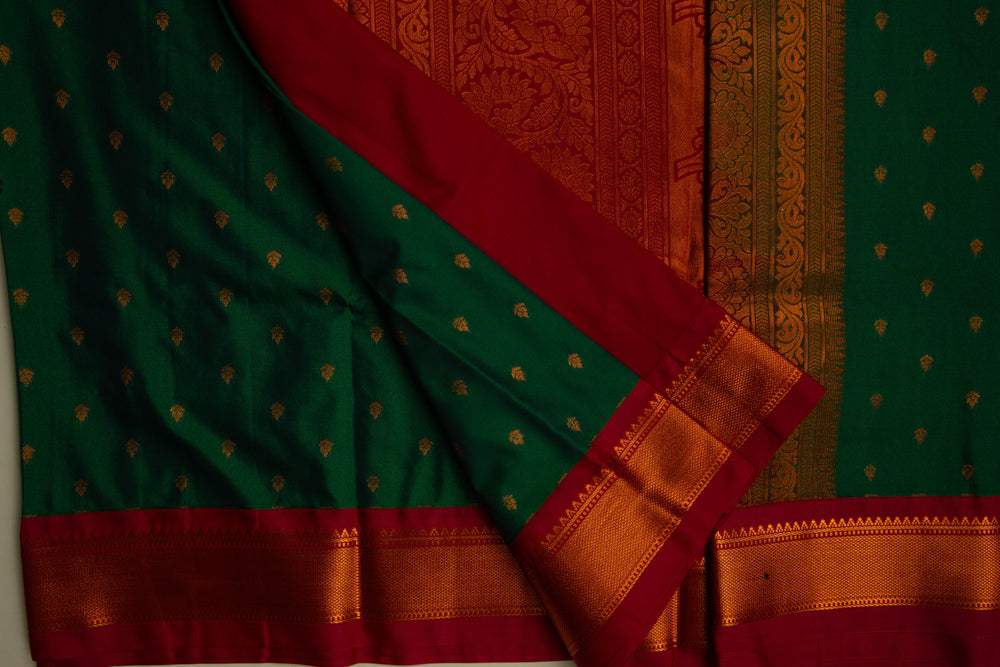 Jungle Green Semi-Silk Saree with Paprika Red Border