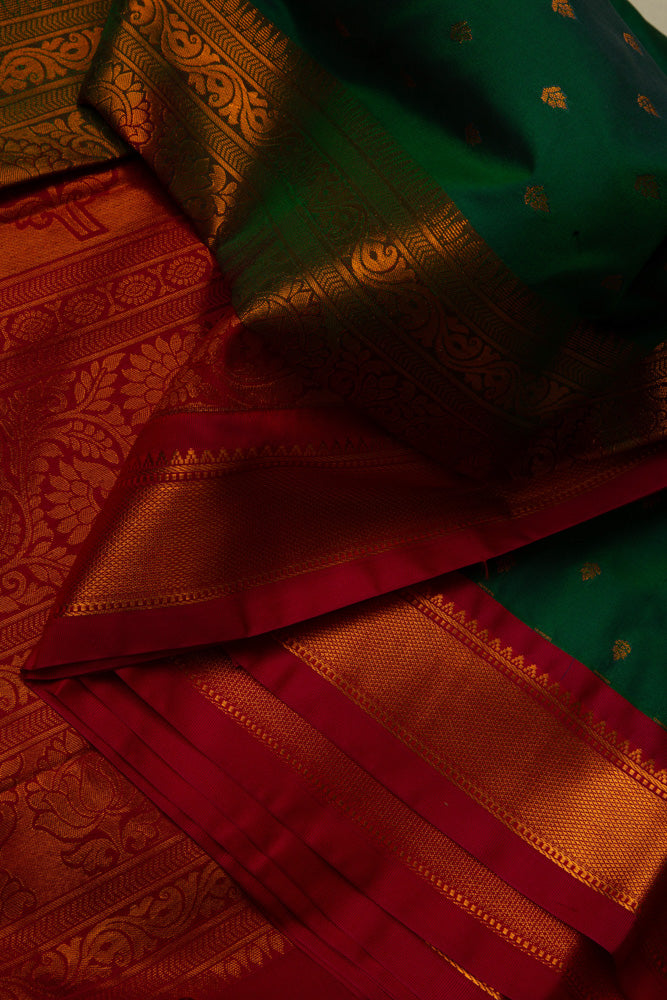 Jungle Green Semi-Silk Saree with Paprika Red Border