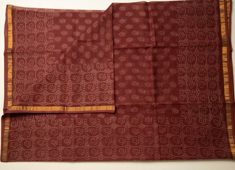 Rustic Red Chanderi Doriya Print Saree