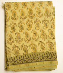 Pale Yellow Chanderi Saree With Stitched Blouse