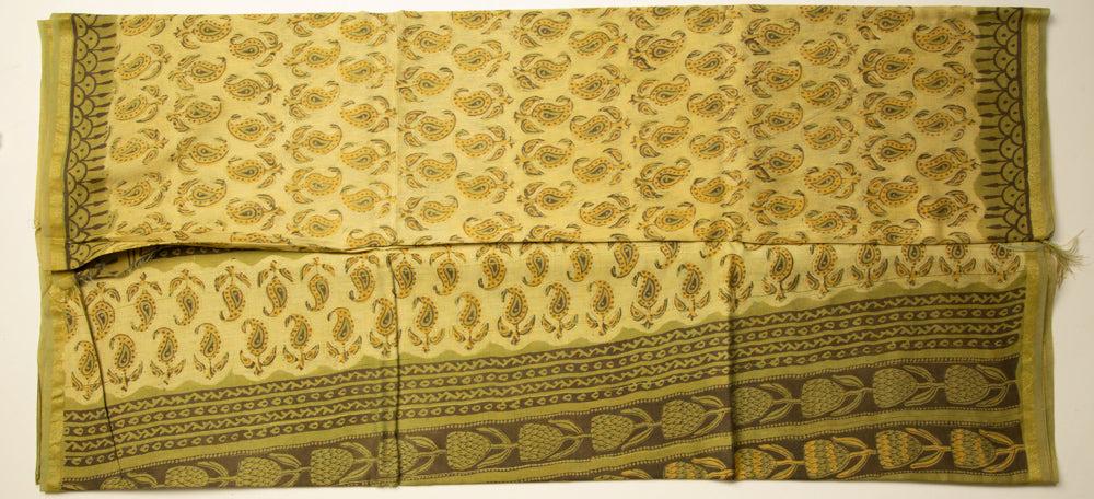 Pale Yellow Chanderi Saree With Stitched Blouse