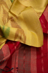 Red Ikkat Saree With Lemon Yellow Pallu