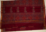 Maroon Chanderi Saree With Stitched Blouse - MIRASILKS Maroon Chanderi Saree With Stitched Blouse 