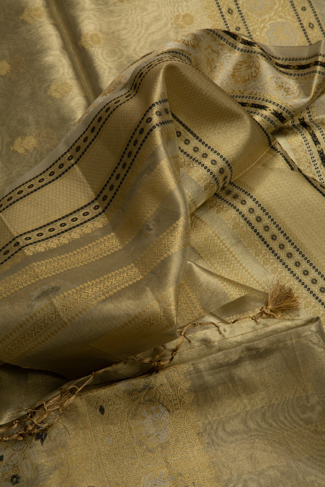 Silver Pure Tissue Saree With Pale Gold Pallu