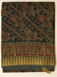 Dark Green Chanderi Saree With Temple Print and Golden Border - MIRASILKS Dark Green Chanderi Saree With Temple Print and Golden Border 