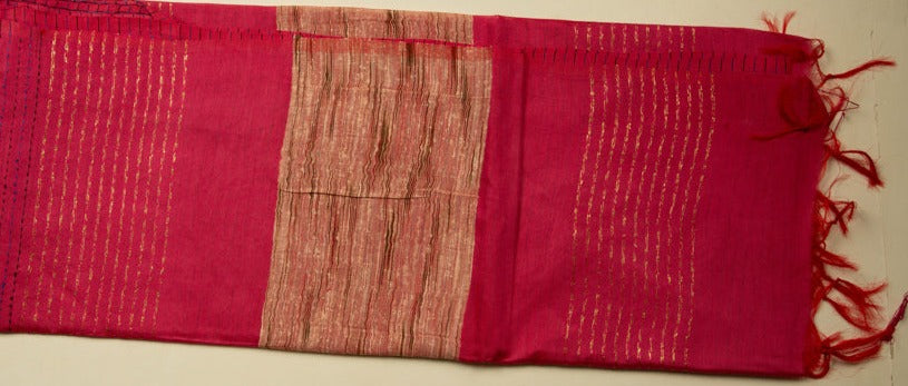 Crimson Red Saree With Black and Red Thread Work