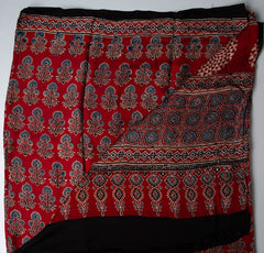 Deep Red Modal silk saree with Blue Floral Print