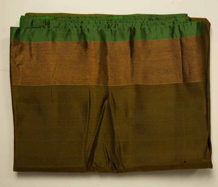 Parrot green with Bronze Semi-Silk Saree with stitched Blouse