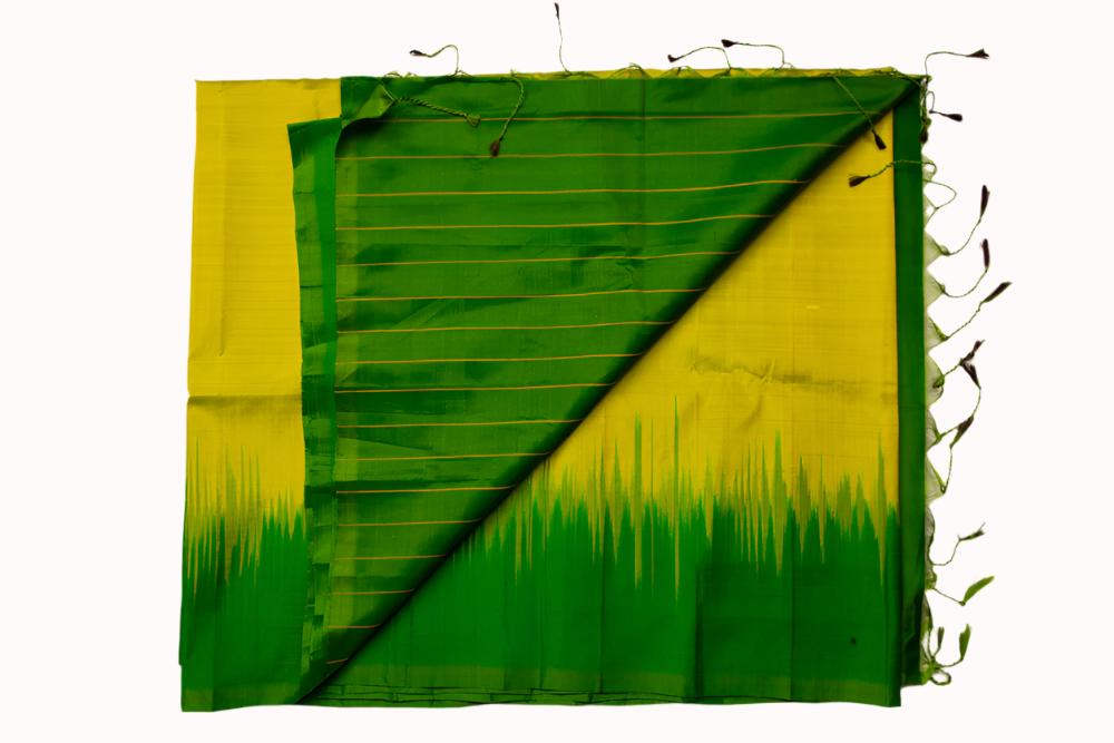 Lemon yellow & Green Semi-Silk Saree With Stitched Blouse