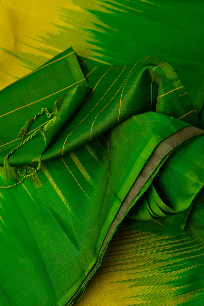 Lemon yellow & Green Semi-Silk Saree With Stitched Blouse