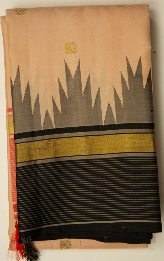 Beige Kanjivaram Saree with Orange & Black Border