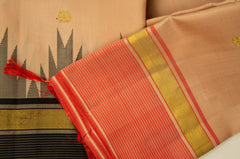 Beige Kanjivaram Saree with Orange & Black Border