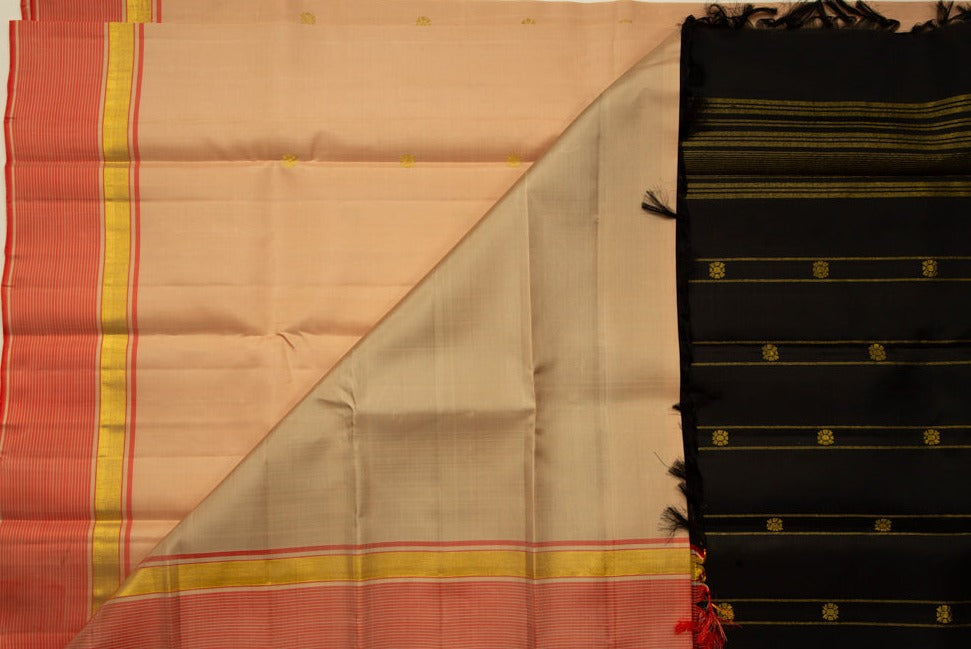 Beige Kanjivaram Saree with Orange & Black Border