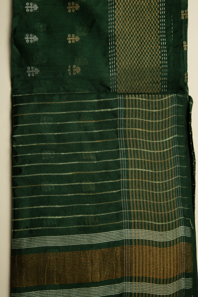 Dark Green Chanderi Saree With Pure Vanspati Gold Print