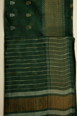 Dark Green Chanderi Saree With Pure Vanspati Gold Print