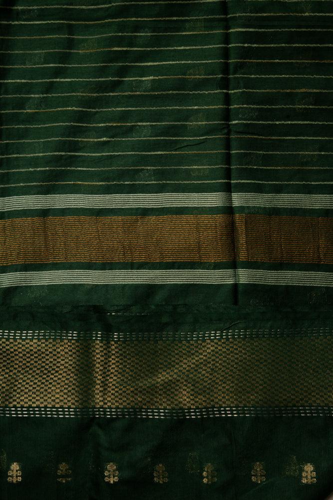 Dark Green Chanderi Saree With Pure Vanspati Gold Print