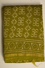 Moss Green Chanderi Saree With Pure Vanspati Print