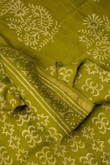 Moss Green Chanderi Saree With Pure Vanspati Print