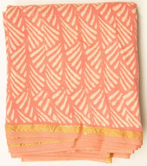 Peach Chanderi Vanspati Print Saree with Gold Border