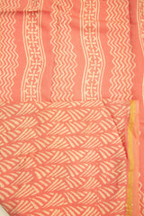 Peach Chanderi Vanspati Print Saree with Gold Border