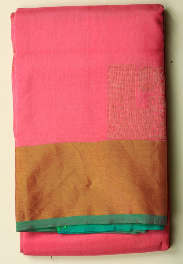 Peach and Sea green Semi-Silk Saree