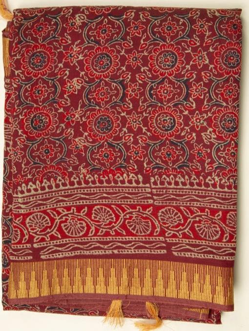 Maroon Chanderi Saree With Floral Print