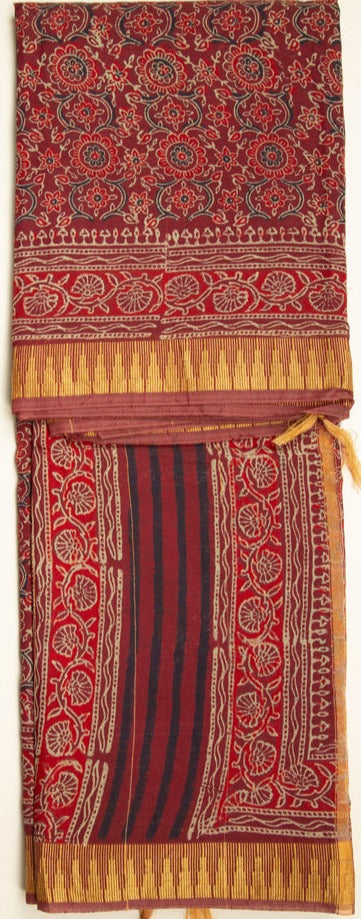 Maroon Chanderi Saree With Floral Print