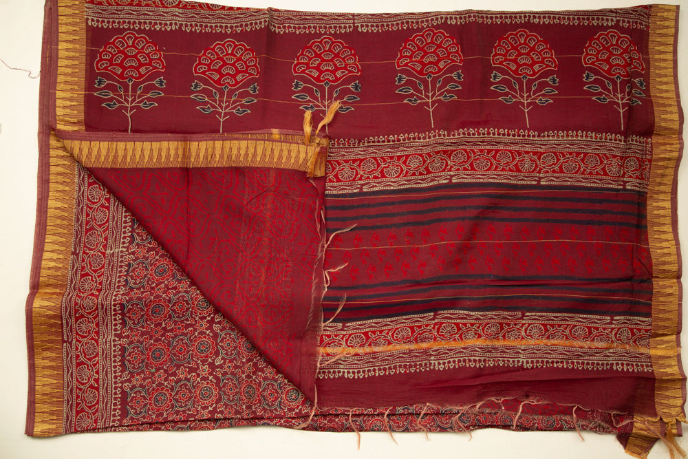 Maroon Chanderi Saree With Floral Print