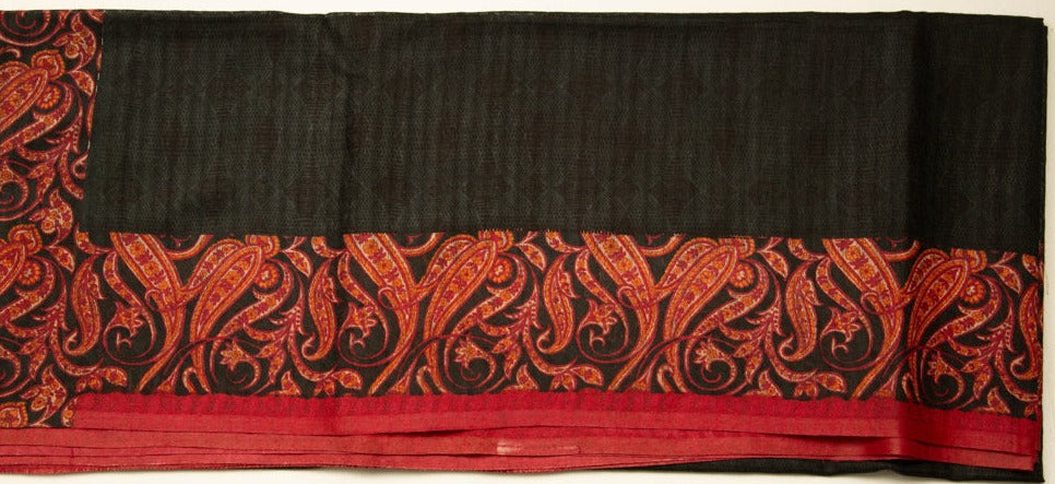 Coal Black Semi Tussar Saree