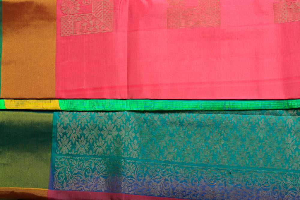 Peach and Sea green Semi-Silk Saree