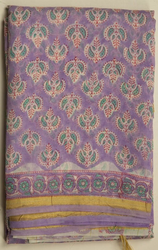 Lavender Chanderi Vanspathi Saree With Gold Border