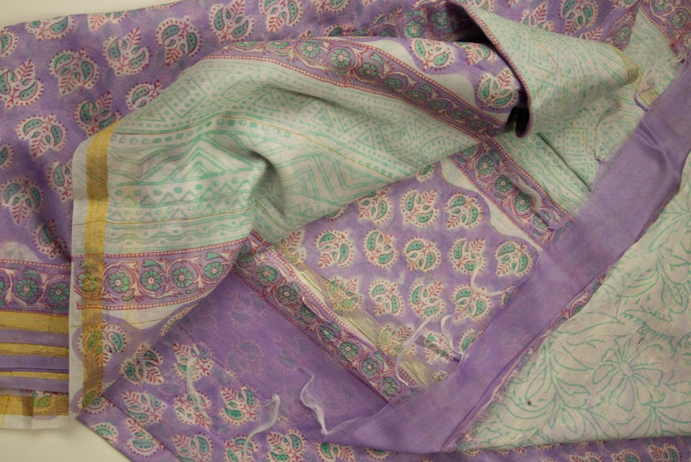 Lavender Chanderi Vanspathi Saree With Gold Border